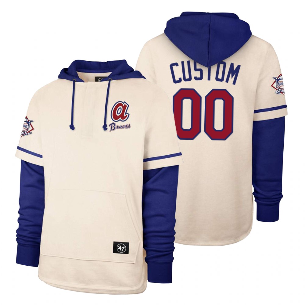 Men Atlanta Braves #00 Custom Cream 2021 Pullover Hoodie MLB Jersey